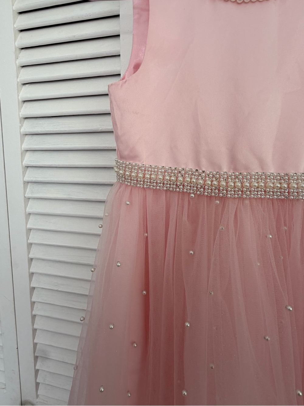 Girls Pink Pearl-Embellished Tulle Party Dress - Picture 3 of 8